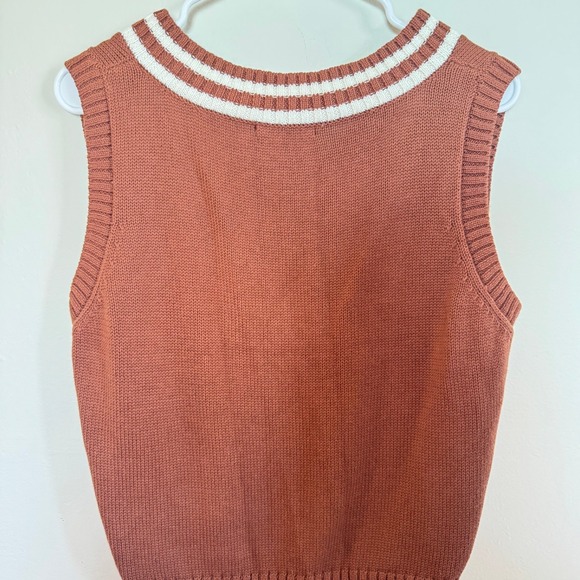 Nikka K Rust Brown Cable Knit V-Neck Varsity Stripe Sweater Vest XL - Picture 2 of 4